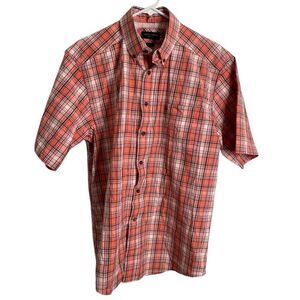 Ariat Pro Series Mens Button Down Short Sleeve Shirt M Coral Plaid Casual Active